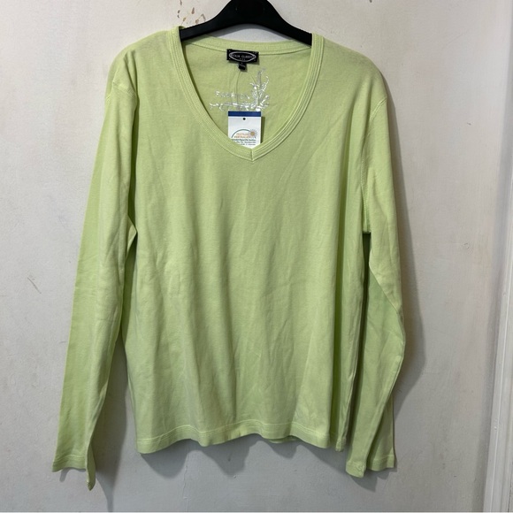 Cecilia Classics Women’s mint green cotton v-neck long sleeve t-shirt tee Size L - Picture 2 of 10